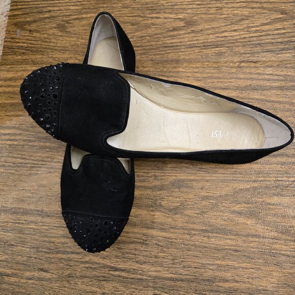 NINE WEST Carolina Women's Black Flats/Loafer w/Beaded Cap Toe - Size 8M - Picture 1 of 14